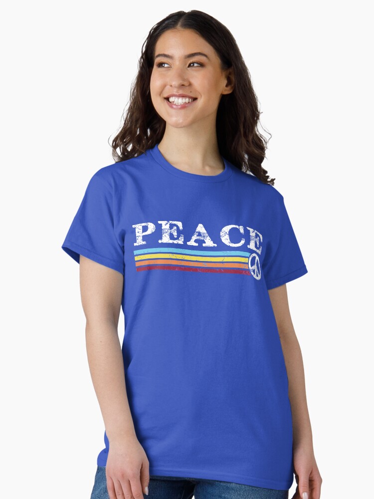 Thumbnail 2 of 7, Classic T-Shirt, Peace REtro Rainbow 70s Stripes designed and sold by jitterfly.