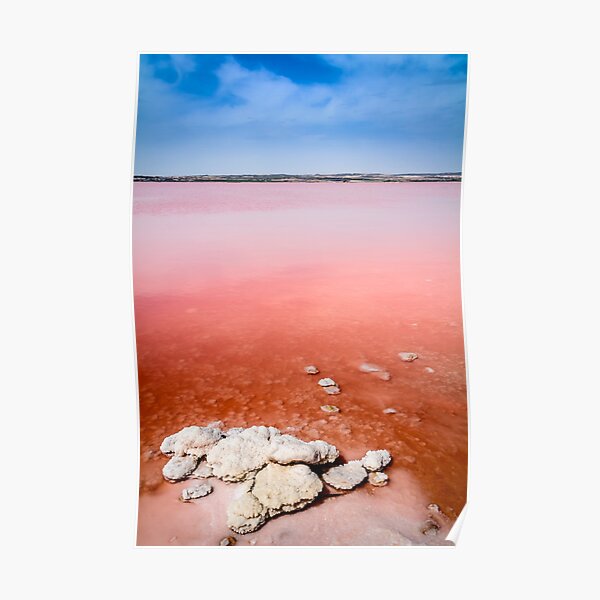 Pink salt lake and salt crystals at Torrevieja Poster