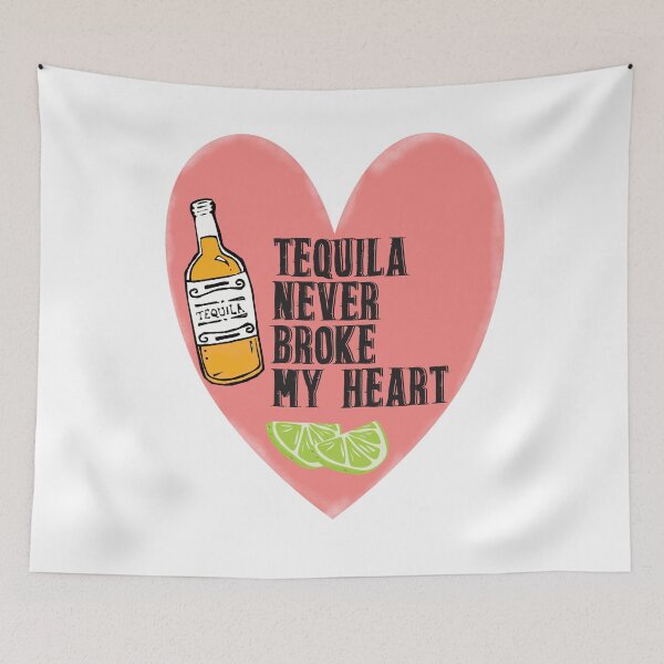 Item preview, Tequila Never Broke My Heart. Heart Shaped Humorous Black Print designed and sold by luvmhykdesigns.