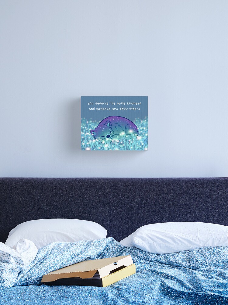 Thumbnail 1 of 3, Canvas Print, "You Deserve the Same Kindness and Patience You Show Others" Sleepy Sparkle Bear designed and sold by thelatestkate.