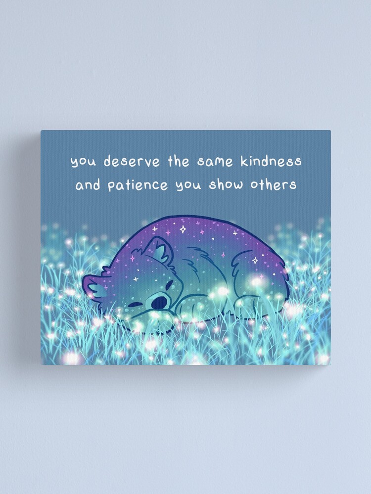 Thumbnail 2 of 3, Canvas Print, "You Deserve the Same Kindness and Patience You Show Others" Sleepy Sparkle Bear designed and sold by thelatestkate.