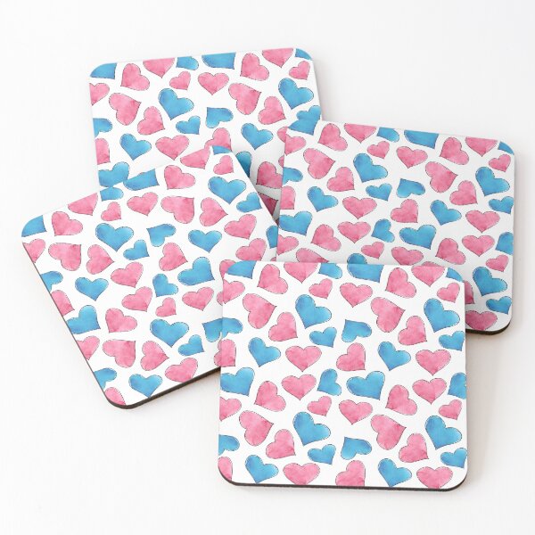 Item preview, Watercolor hand drawn sketch illustration seamless pattern background with pink and blue hearts designed and sold by FuzzyLogicKate.