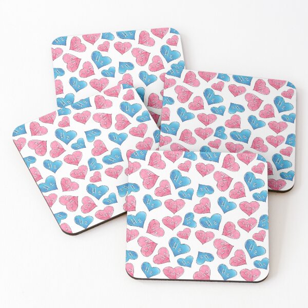 Item preview, Watercolor hand drawn sketch illustration seamless pattern background with pink and blue hearts with the inscription SHE and HE designed and sold by FuzzyLogicKate.