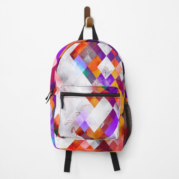 Item preview, colorful geometric square pixel pattern abstract art in orange red purple designed and sold by Mrvell.