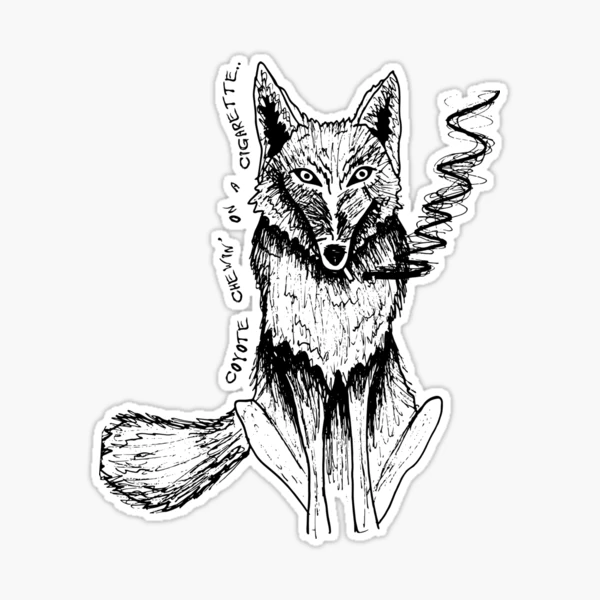 coyote smoking a cigarette tattoo Coyote chewing on a cigarette., #colterwalltattoo #colterwallfanart #tattooartist #tattooflash #tattoo Cigarette Coyote" Sticker for Sale