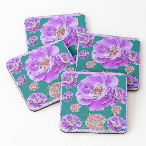 Item preview,  ABSTRACT ANTIQUE OLD LAVENDER ROSES TEAL ART designed and sold by sharlesart.