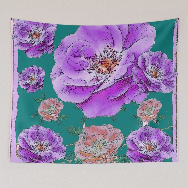 Item preview,  ABSTRACT ANTIQUE OLD LAVENDER ROSES TEAL ART designed and sold by sharlesart.