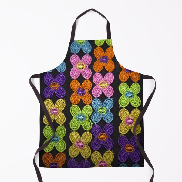 Item preview, Many colorful small floral laces all over the black background designed and sold by FCEalin.