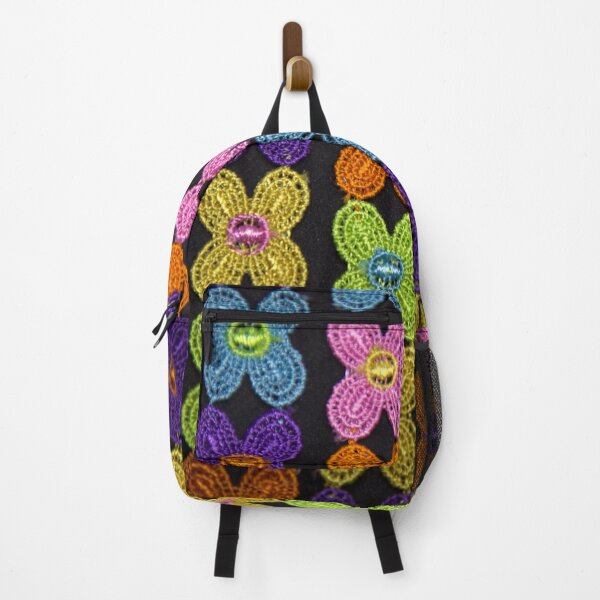 Item preview, Many colorful small floral laces all over the black background designed and sold by FCEalin.