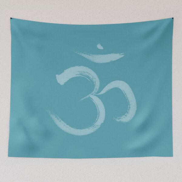 Item preview, Sanskrit Om or Aum sacred symbol in Yoga artistic design on light sky blue background art print designed and sold by AwenArtPrints.