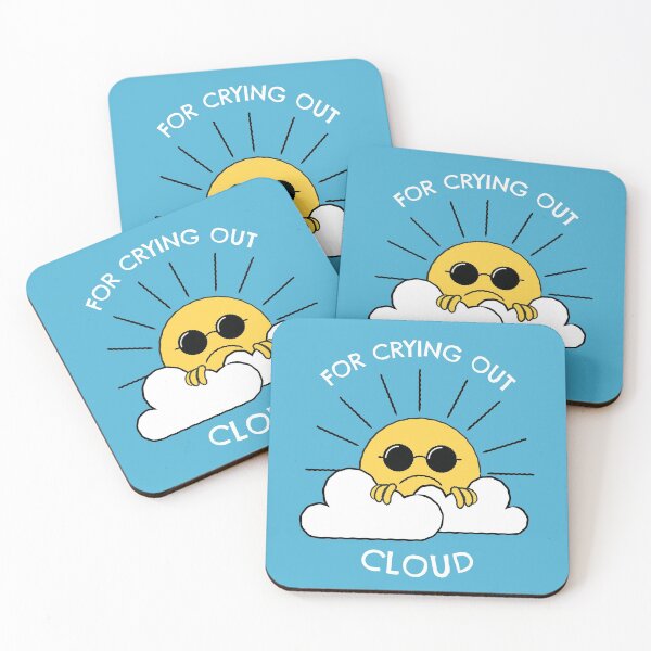 Item preview, For Crying Out Cloud, Unhappy Sun in Clouds, White Text designed and sold by SquishStitches.