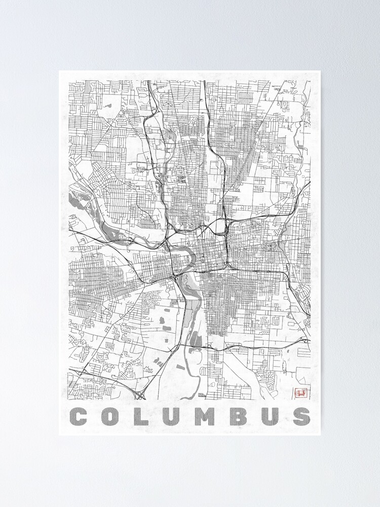 Alternate view of Columbus Map Line Poster