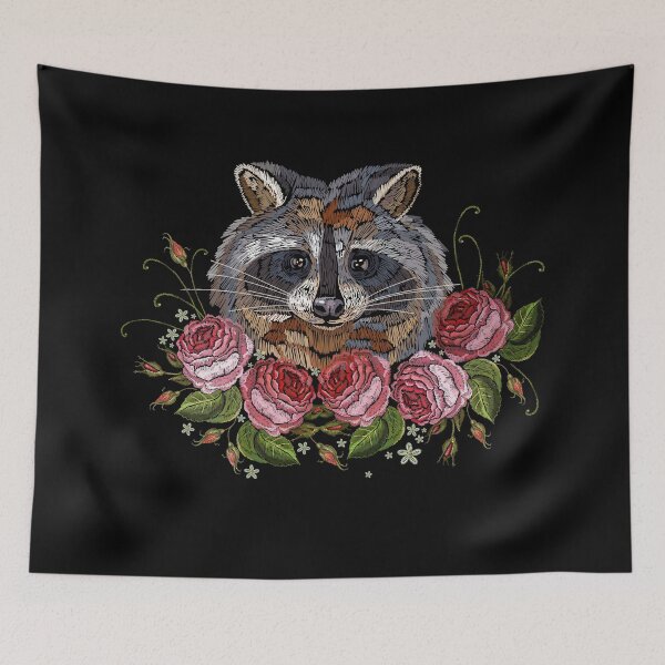 Item preview, Embroidery Raccoon Head Roses  designed and sold by Caroodoo.