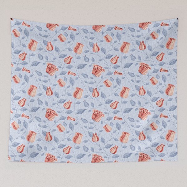 Item preview, Pink flowers blue background designed and sold by kimberpix.