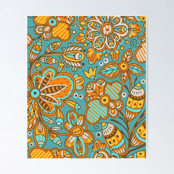 Item preview, Psychedelic Flowers on turquoise designed and sold by Ksaavet.