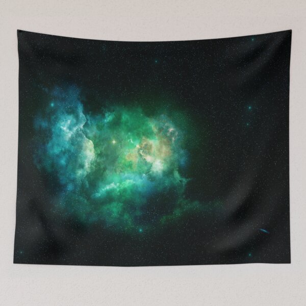 Item preview, Teal blue heart nebula cloud glow, shiny turquoise cosmos, black, Milky way, Dark starry space, Galaxy, aesthetic outer space, universe designed and sold by August-E.