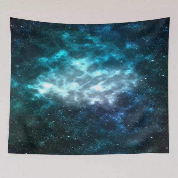 Item preview, Teal blue nebula clouds, shiny cosmos, neon glow, black, Milky way, Dark starry space, Galaxy, aesthetic outer space, universe designed and sold by August-E.