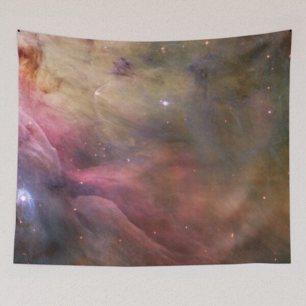 Artikelvorschau, Orion nebula, colorful clouds, yellow, pink, red, green, teal, shiny cosmos glow, black galaxy Milky way, Dark starry sky, aesthetic outer space, universe entworfen und verkauft von August-E.
