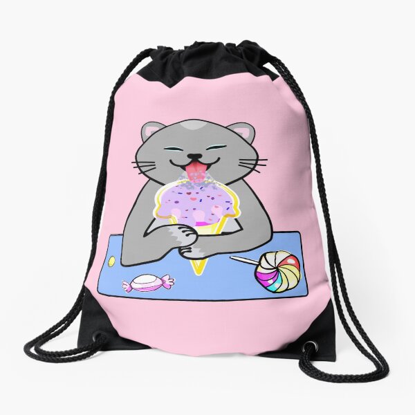 Cute cat licking ice cream cone Drawstring Bag