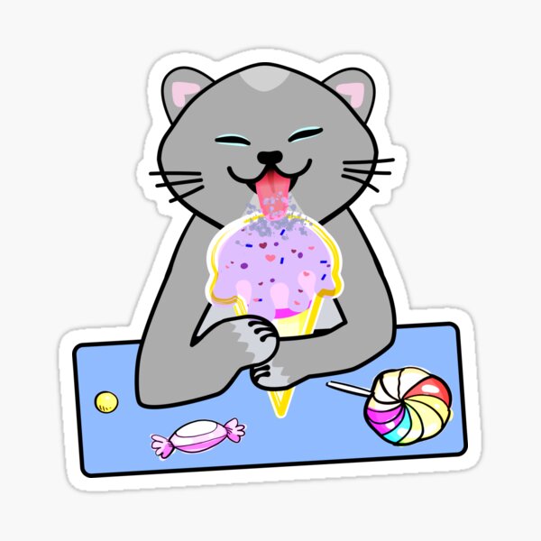 "Cute cat licking ice cream cone" Sticker for Sale by vervedress