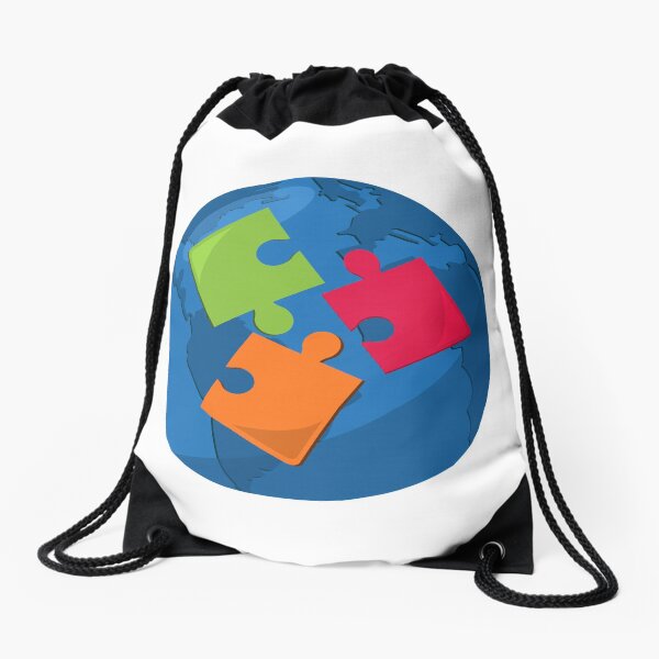 puzzle with globe for autism awarness Drawstring Bag