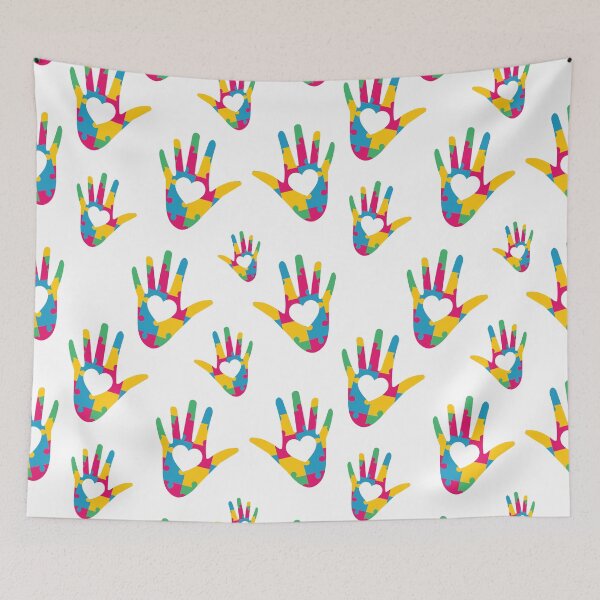 Item preview, hand shaped puzzle seamless pattern for autism awareness designed and sold by werezu.