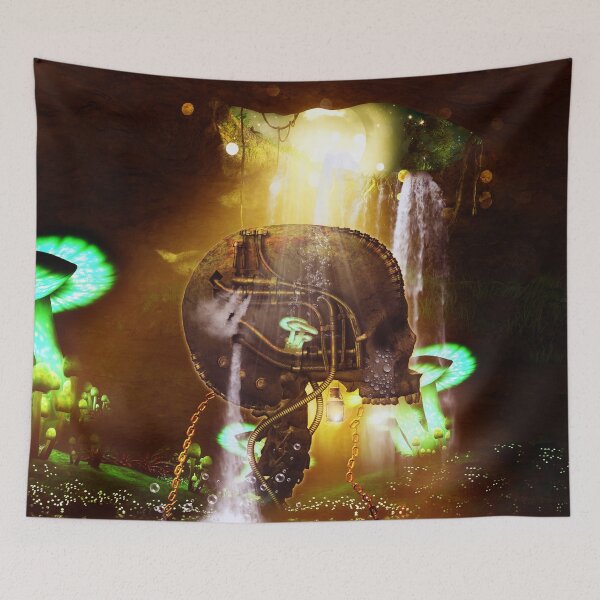 Item preview, Awesome steampunk skull in a cave designed and sold by nicky2342.