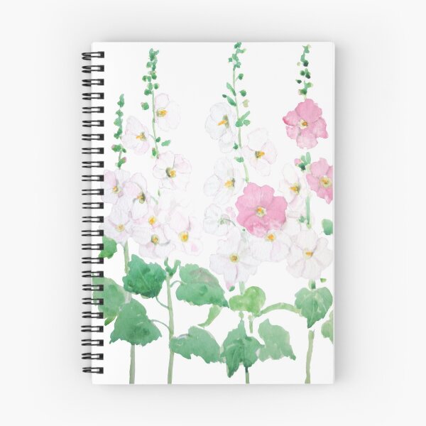 Item preview,  hand painted pink and white hollyhocks flowers watercolor  designed and sold by ColorandColor.