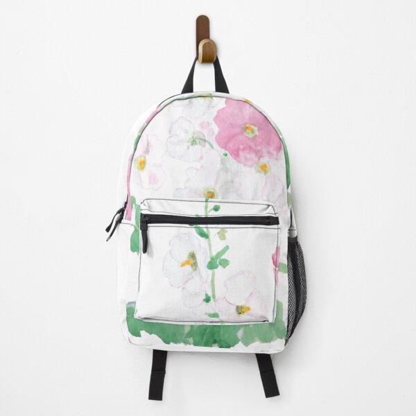 Item preview, hand painted pink and white hollyhocks flowers watercolor designed and sold by ColorandColor.