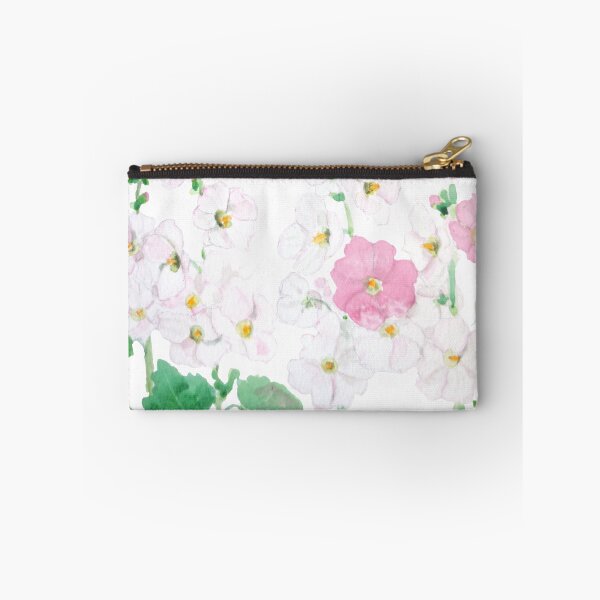 Item preview,  hand painted pink and white hollyhocks flowers watercolor  designed and sold by ColorandColor.