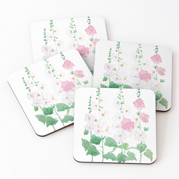 Item preview,  hand painted pink and white hollyhocks flowers watercolor  designed and sold by SelenePaintings .