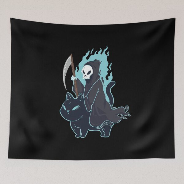 Item preview, Grim reaper rides black cat Halloween designed and sold by ElBeDesigns.