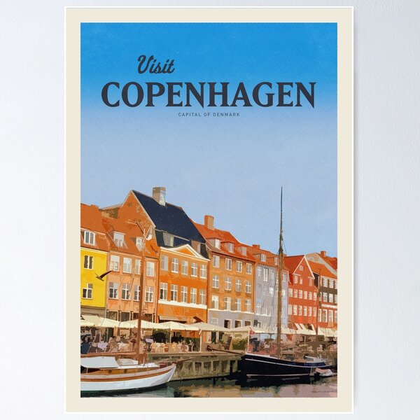 Copenhagen poster Gråbrødretorv  Denmark Travel Poster – My Retro