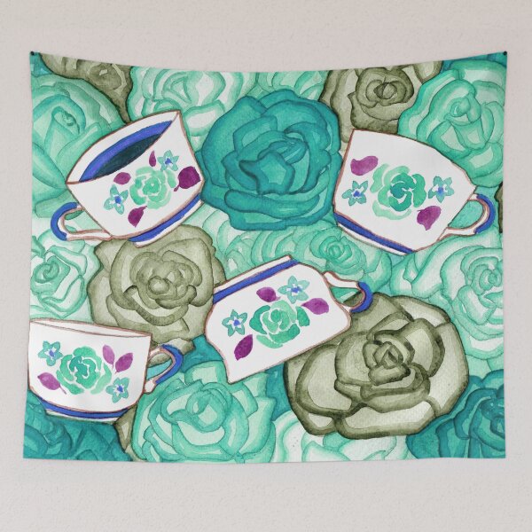 Item preview, Tea Cups and Roses Teal Palette designed and sold by Niina  Niskanen.