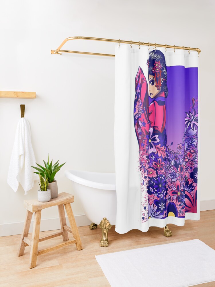 Disover Geisha Flower Burst  Shower Curtain