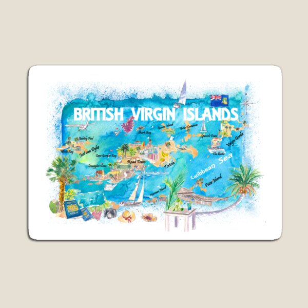 Aperçu de l'œuvre Carte illustrée des Îles Vierges britanniques avec routes et points forts créée et vendue par artshop77.