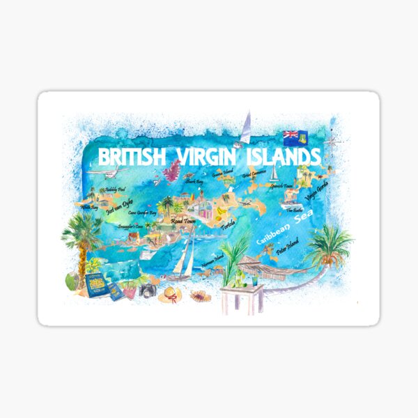 Item preview, British Virgin Islands Illustrated Travel Map with Roads and Highlights designed and sold by artshop77.