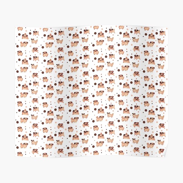 Watercolor Pug Pattern Poster
