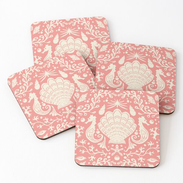 Item preview, Summer beach coral damask pattern with seashells - seamless pattern designed and sold by colorofmagic.