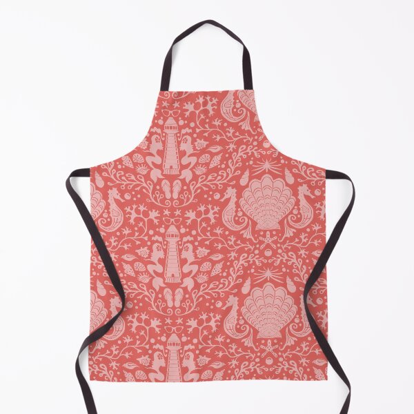 Item preview, Summer beach coral and pink damask pattern with shells designed and sold by colorofmagic.