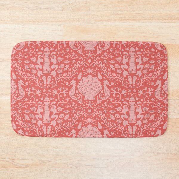 Item preview, Summer beach coral and pink damask pattern with shells designed and sold by colorofmagic.