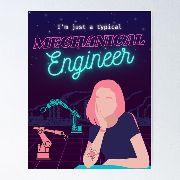 Item preview, Mechanical engineer - Women in Engineering - Cool neon retro Design designed and sold by WildBerryArt.