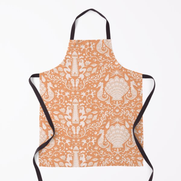 Item preview, Summer beach papaya orange damask pattern with seashells designed and sold by colorofmagic.