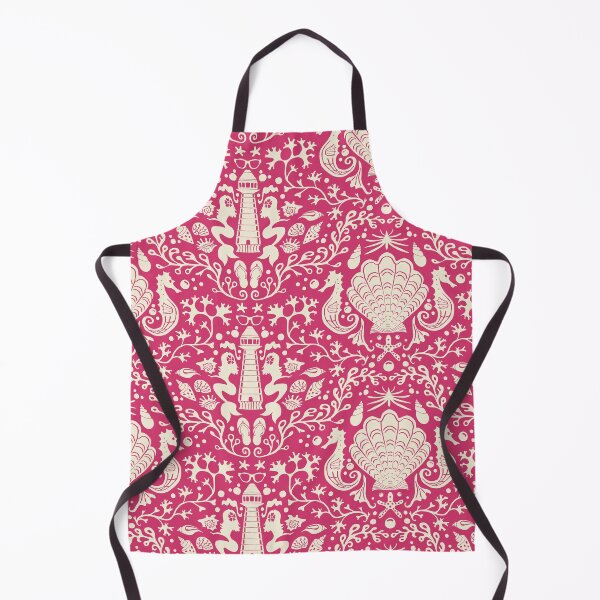 Item preview, Summer beach raspberry pink damask pattern with seashells designed and sold by colorofmagic.