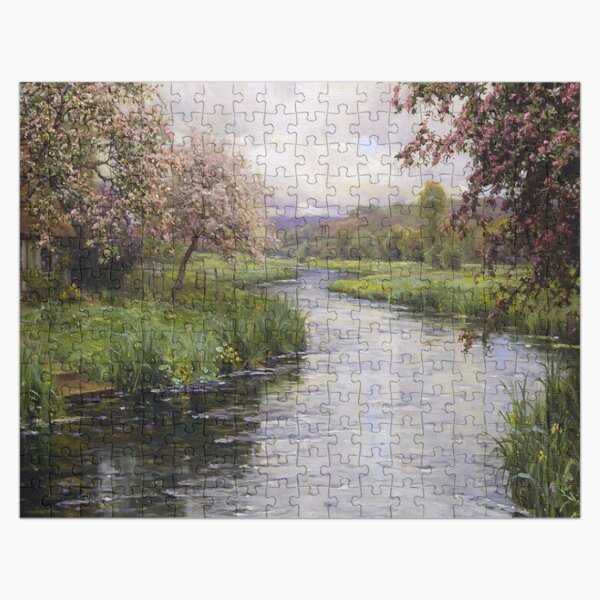 Dianes Cottage - Louis Aston Knight Riverside Cottage Artwork Jigsaw Puzzle  for Sale by molamode