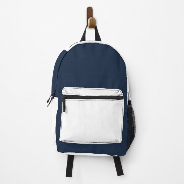white and blue backpack