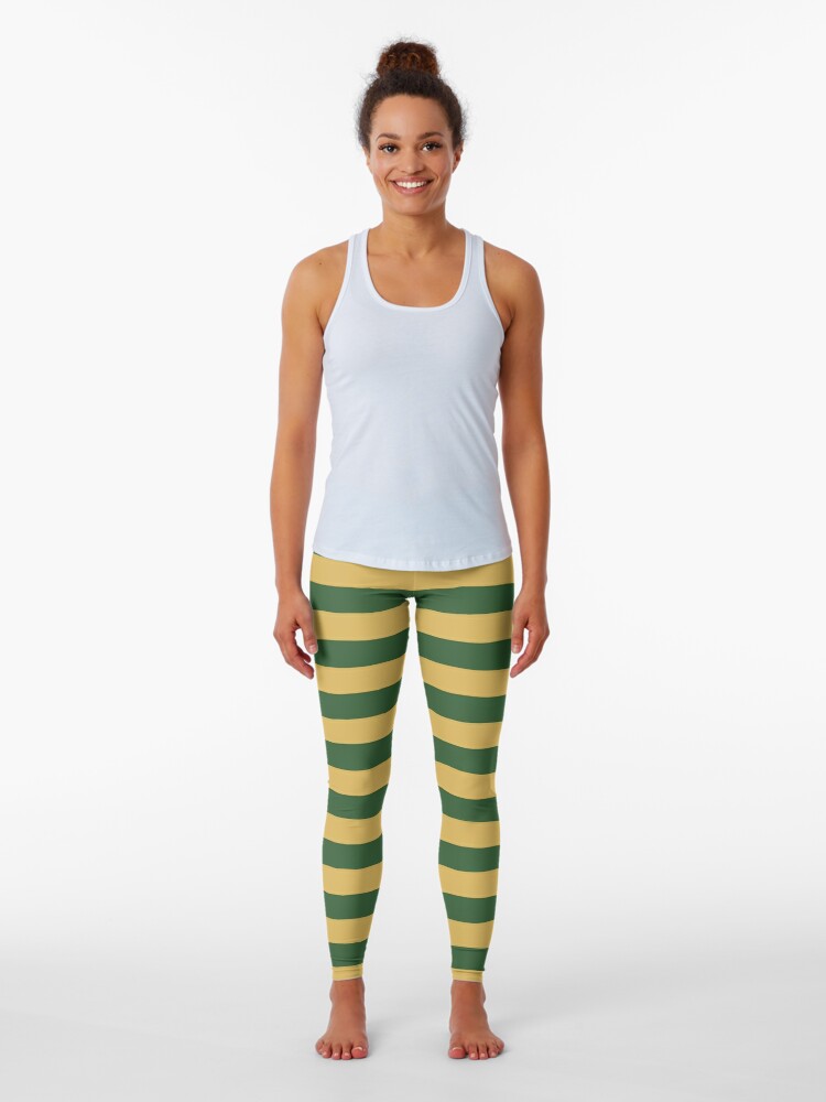 Small PINE GREEN and GOLD Horizontal STRIPES Leggings for Sale by
