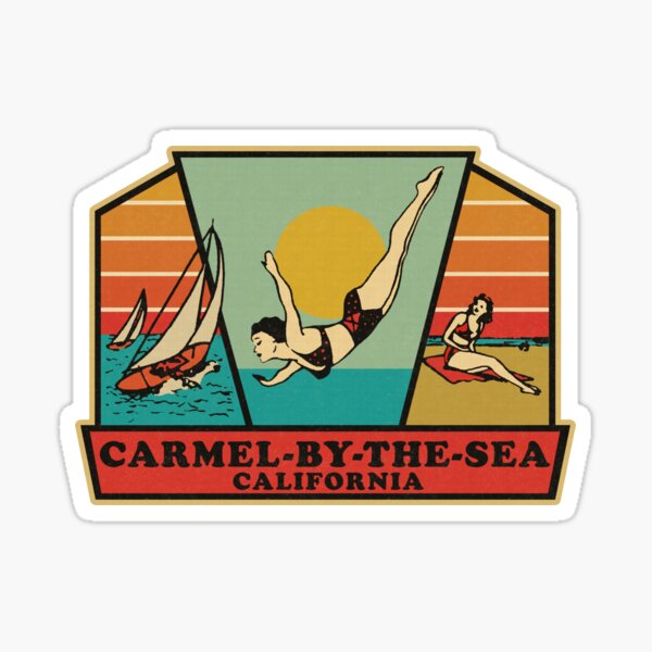 Carmel California Vintage Travel Designer WeatherProof Chrome-Foil Decal U.S.A. 
