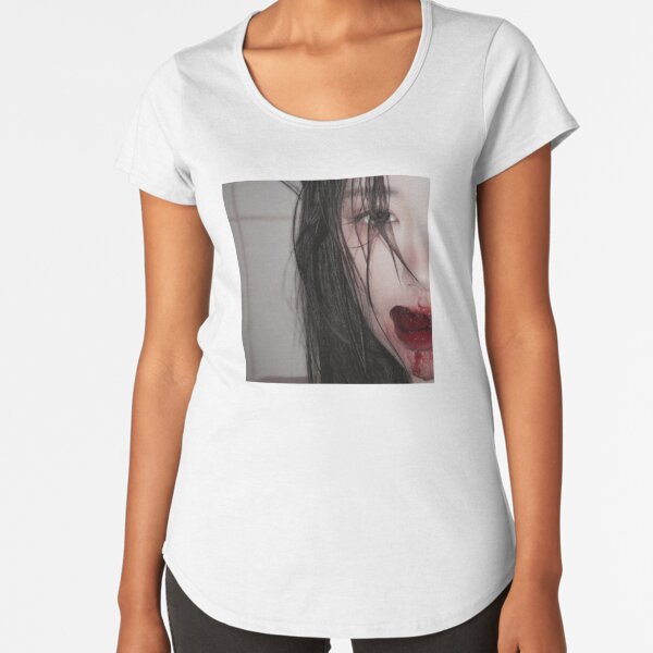 Mouth Bleeding Korean Model Aesthetic  Premium Scoop T-Shirt