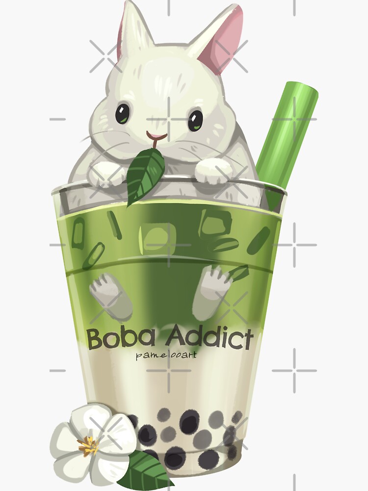 Green Tea Boba Bunny Sticker For Sale By Pameloo Redbubble 